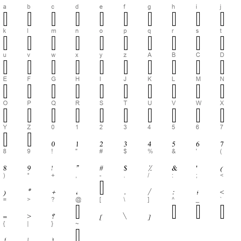 DIWANLTR Character Map