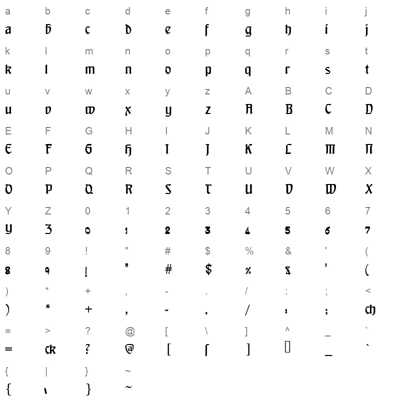 djadli OTFal Qabas Regular Character Map