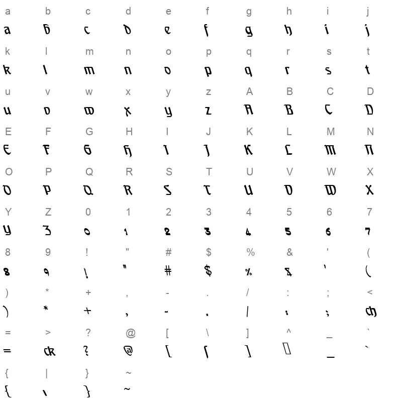 djadli OTFal Qabas Slant Regular Character Map