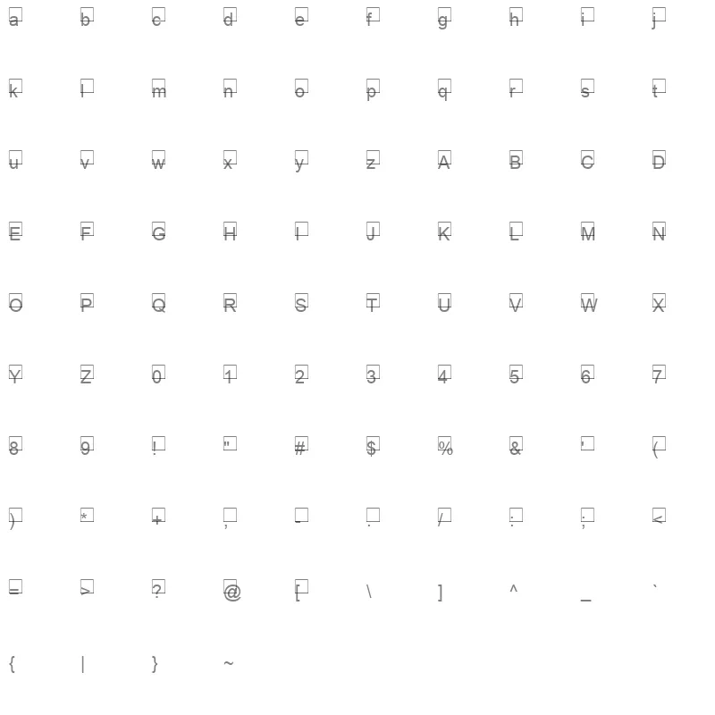 Djerba simplified Medium Character Map