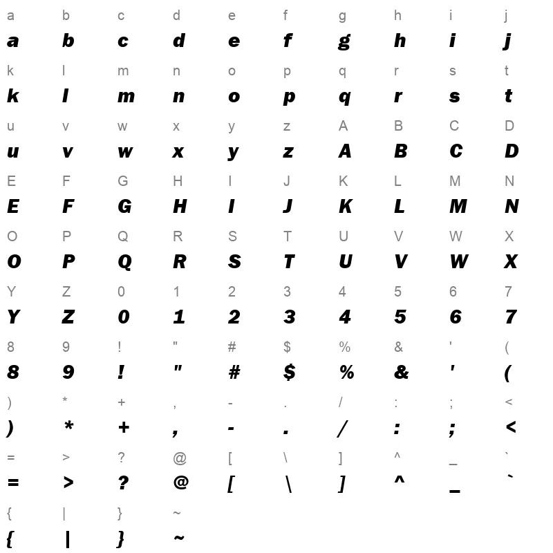 FRAHVIT Character Map