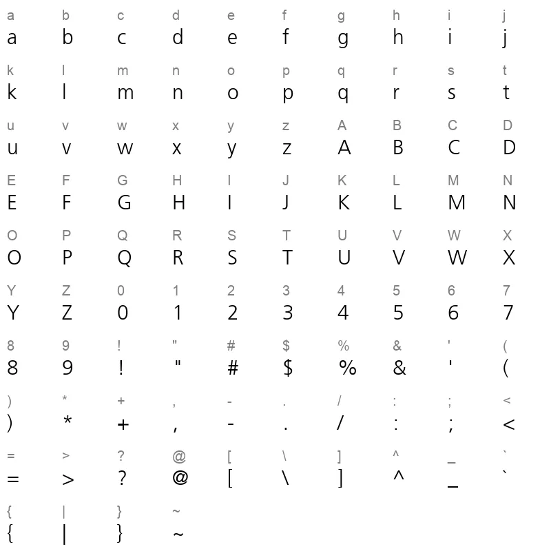 Frutiger LT Arabic 45 Light Character Map