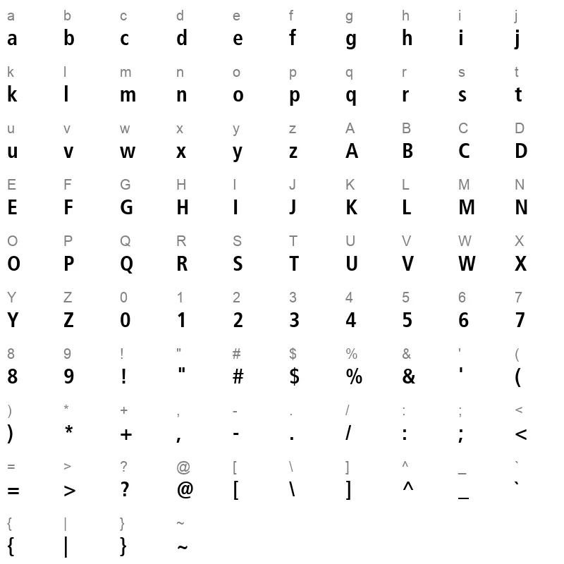 Frutiger LT Arabic 67 Bold Cn Character Map