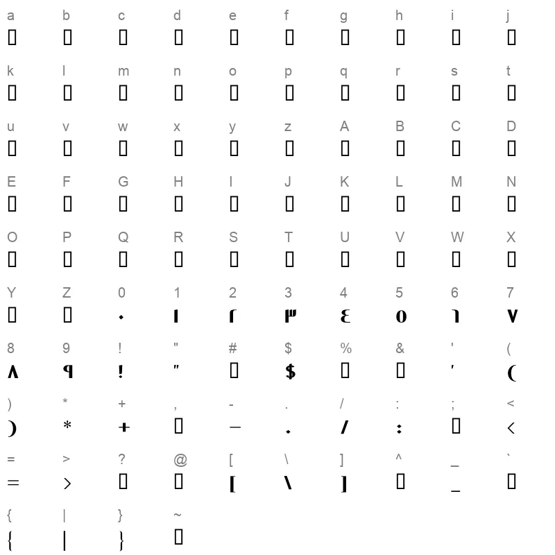 GE Contrast Bold 0 Character Map