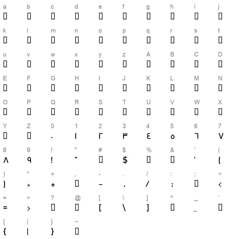 GE Dinar One Medium Character Map
