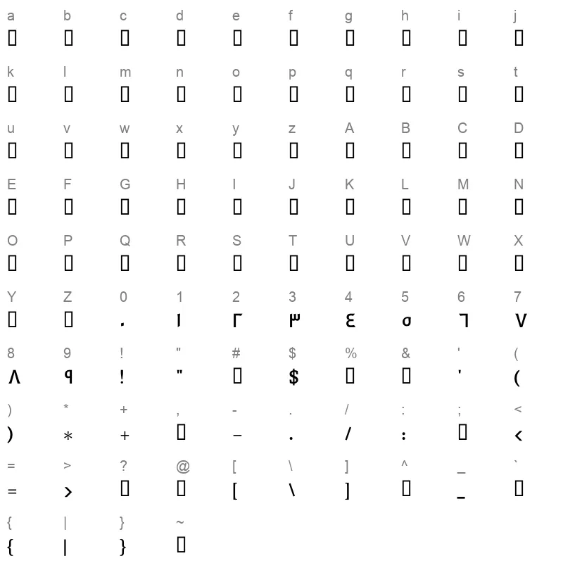 GE Dinar Two Medium 2 Character Map
