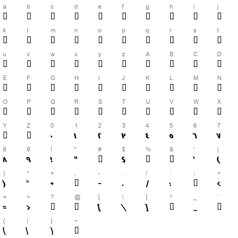GE East ExtraBold Italic Character Map