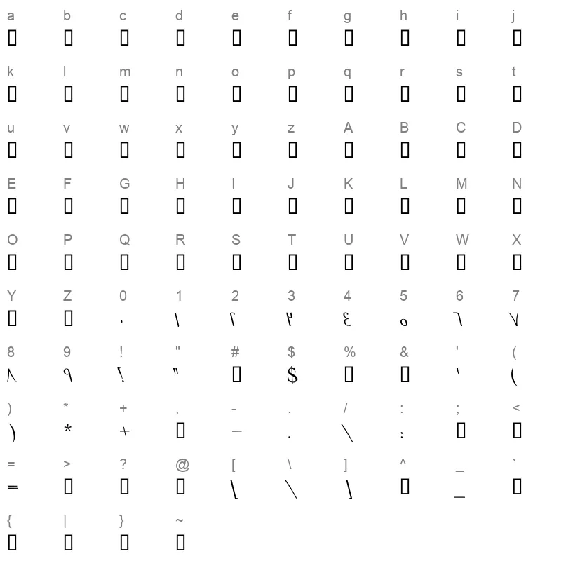 GE Elegant Italic Character Map