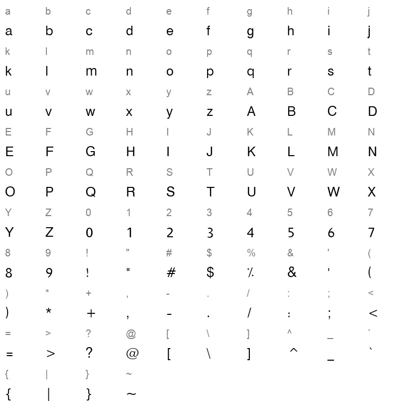 HACEN LINER PRINT OUT LIGHT Character Map