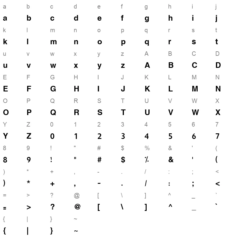 HACEN LINER SCREEN 0 Character Map