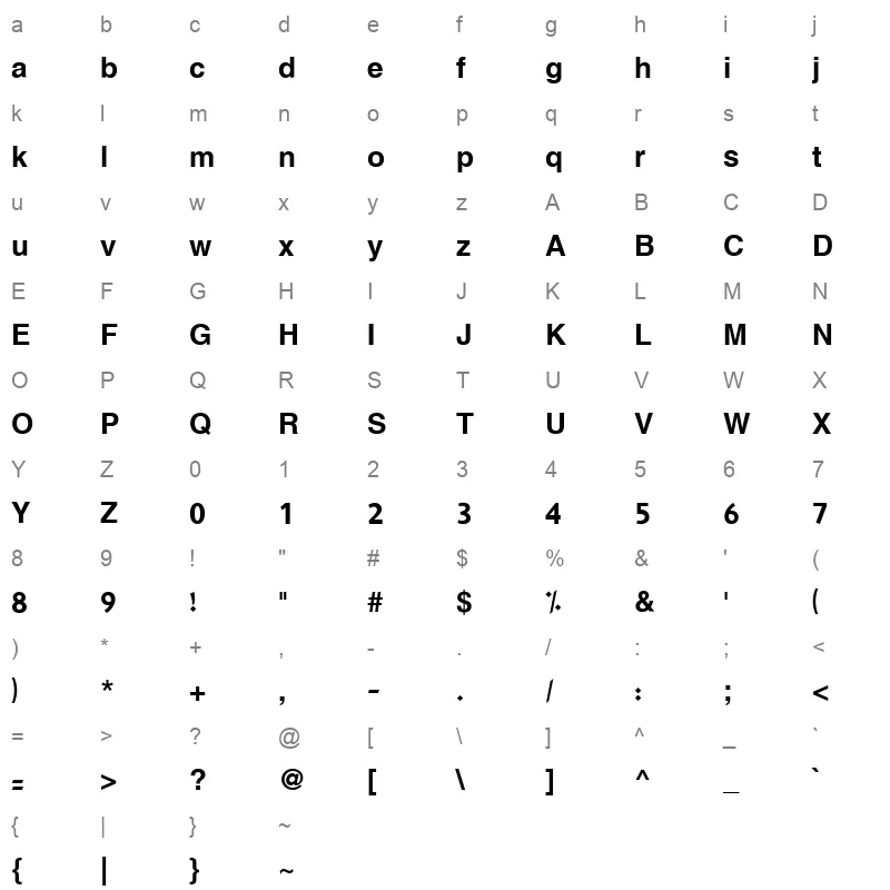 HACEN LINER XL Character Map