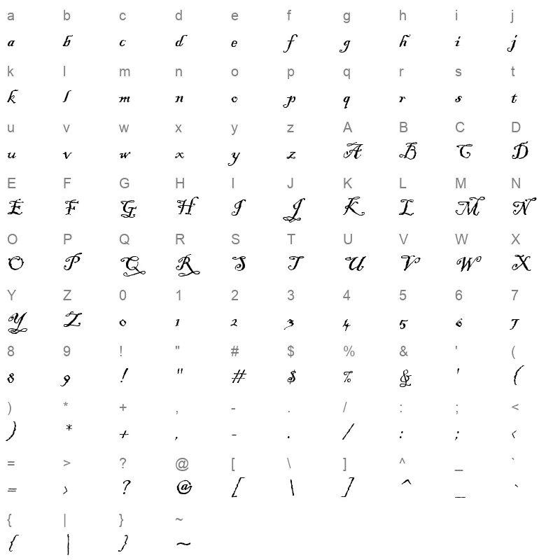 ITCBLKAD Character Map