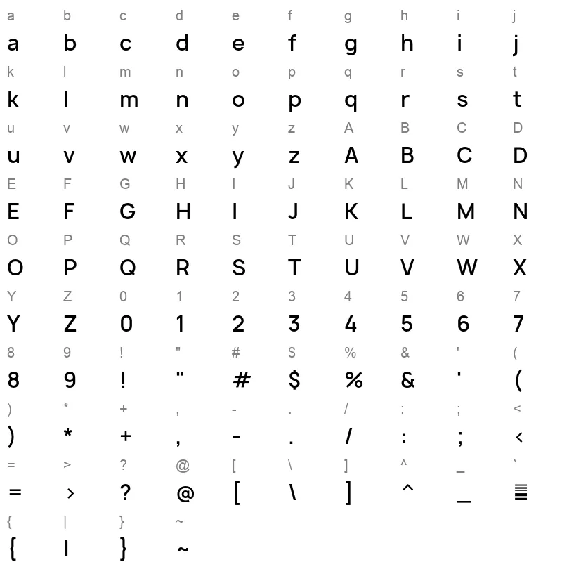 manrope semibold Character Map