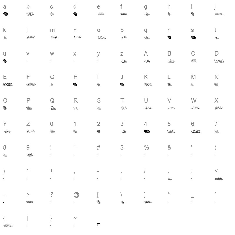 mcs basmalah italic Character Map