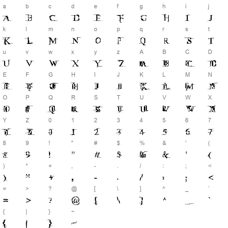 MLTWNII Character Map