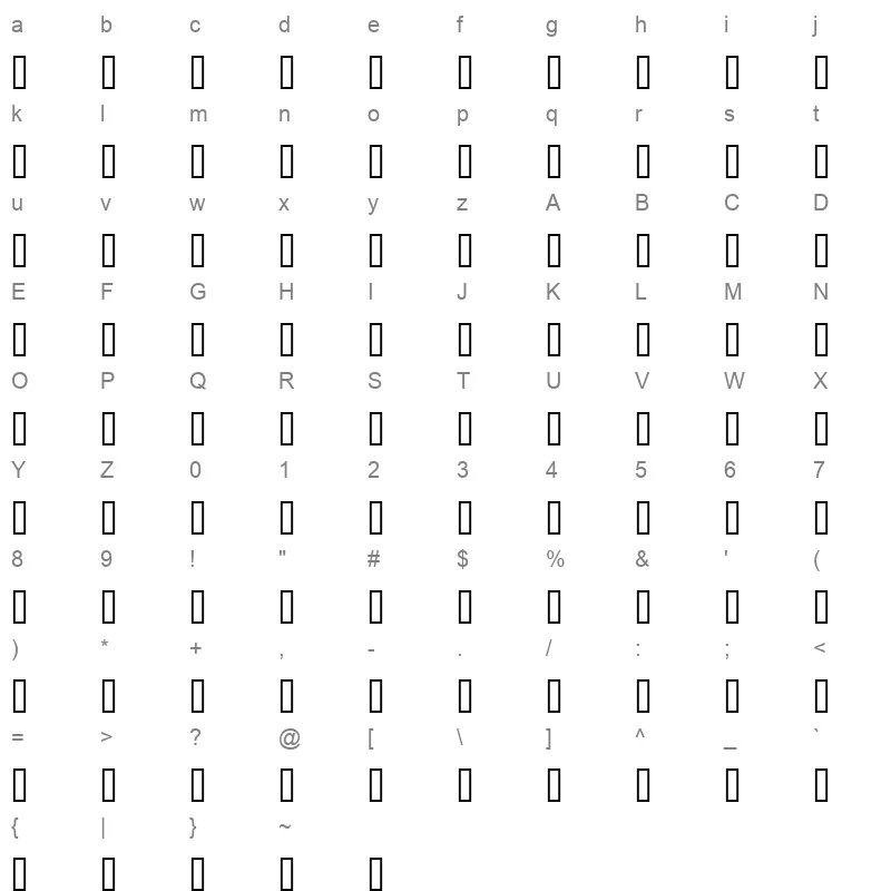 Moga Font Character Map