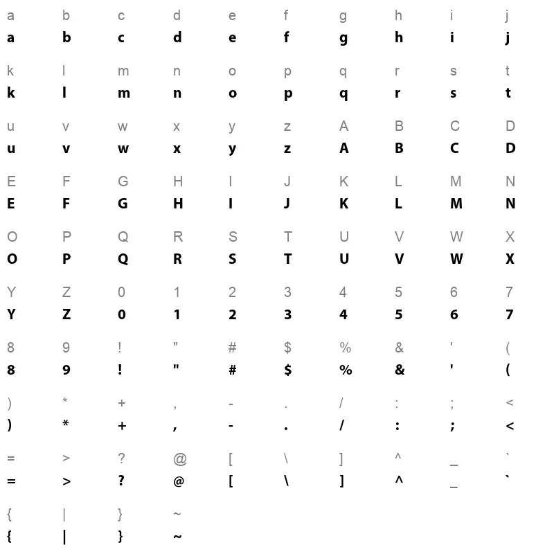 MyriadArabic Bold Character Map
