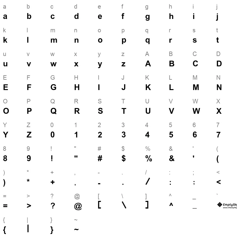 Nawar Font Character Map