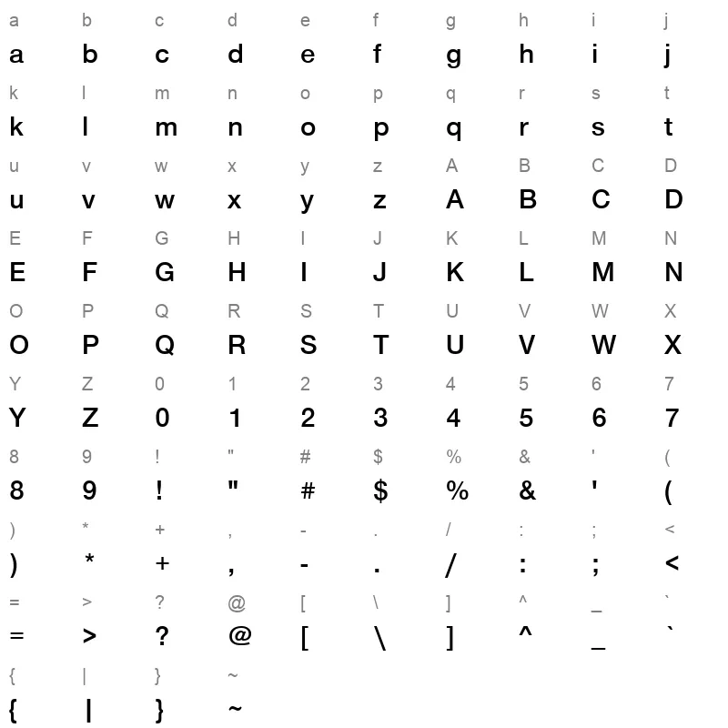 Nimbus Sans ME Demi Character Map