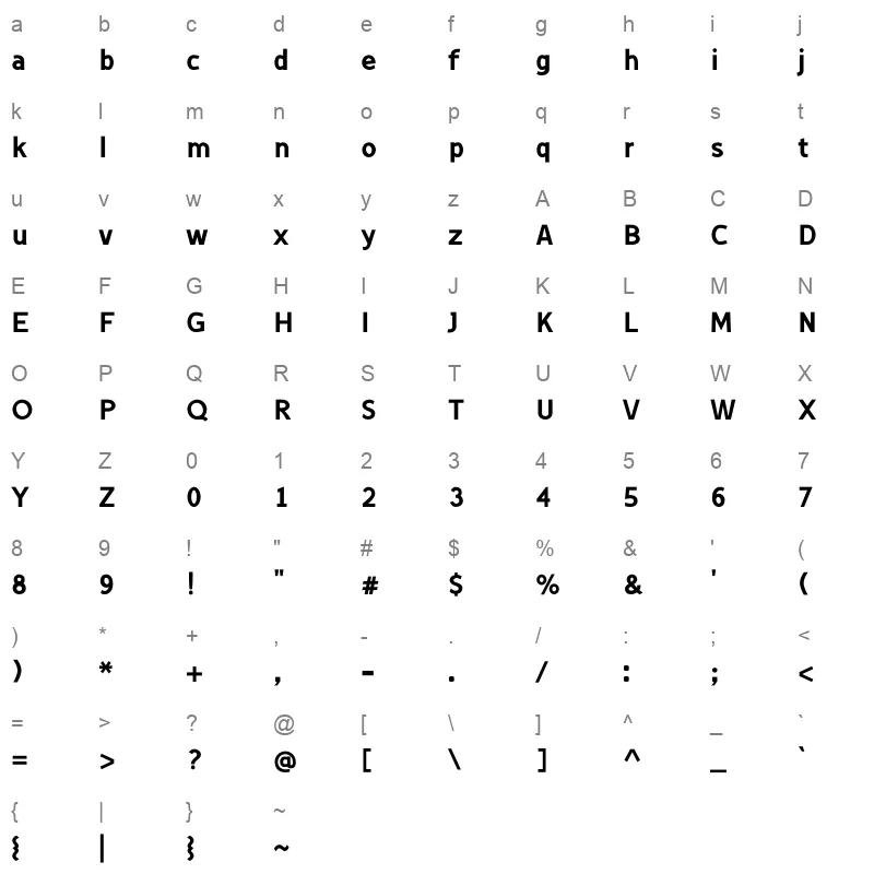 Nusaibah Bold Character Map