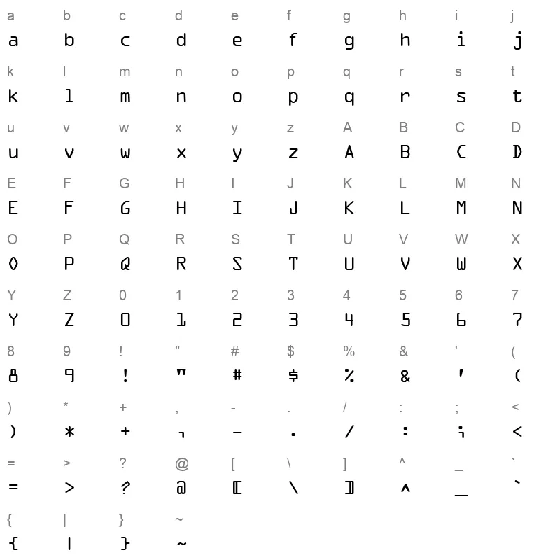 OCRAEXT Character Map