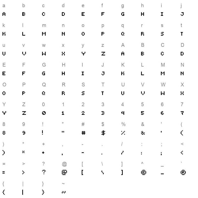 pepminus10 Character Map