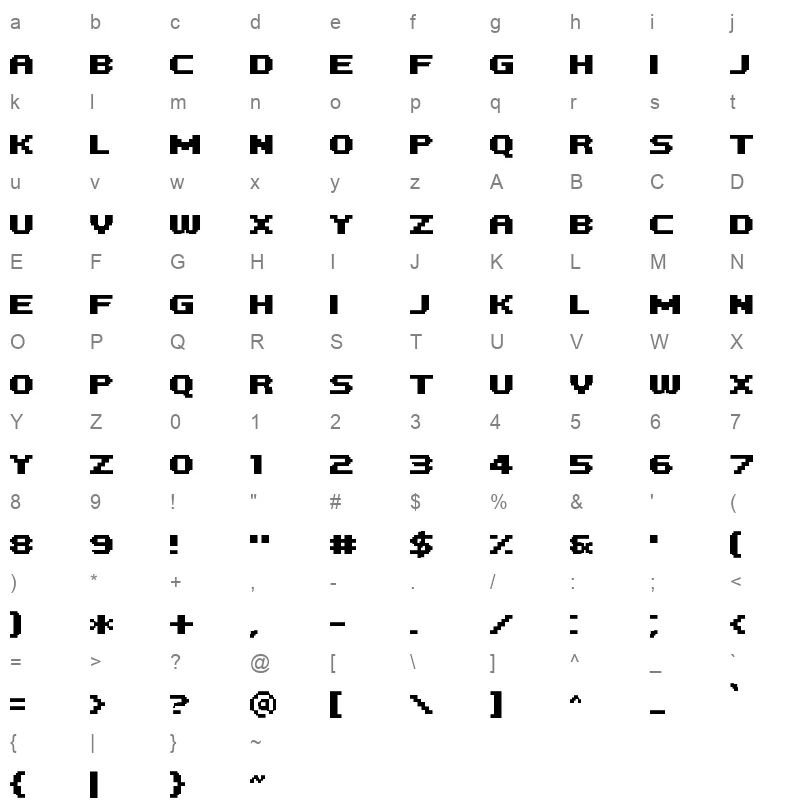 pf tempesta five bold Character Map