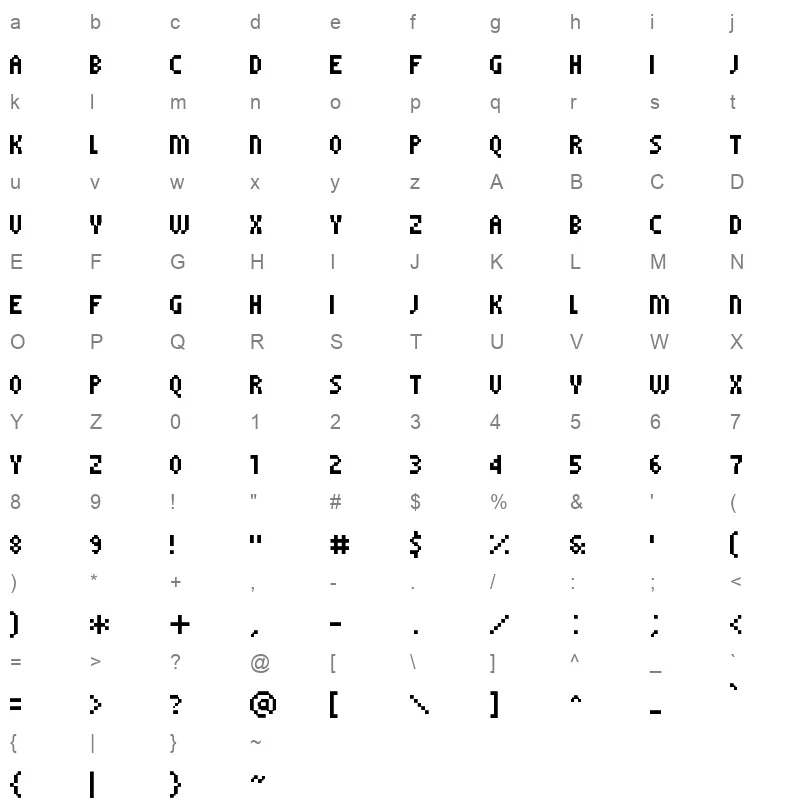 pf tempesta five compressed Character Map