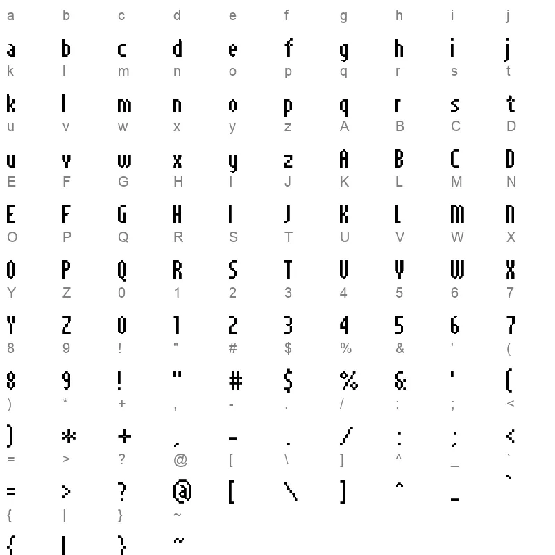 pf tempesta seven compressed Character Map