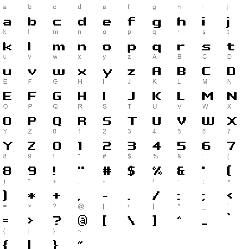 pf tempesta seven extended bold Character Map