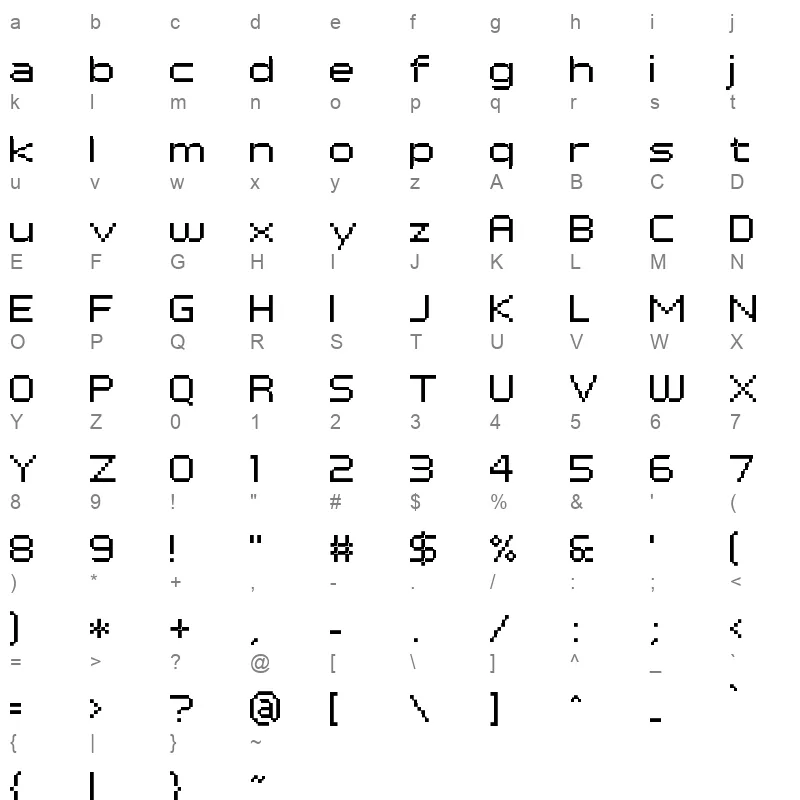 pf tempesta seven extended Character Map