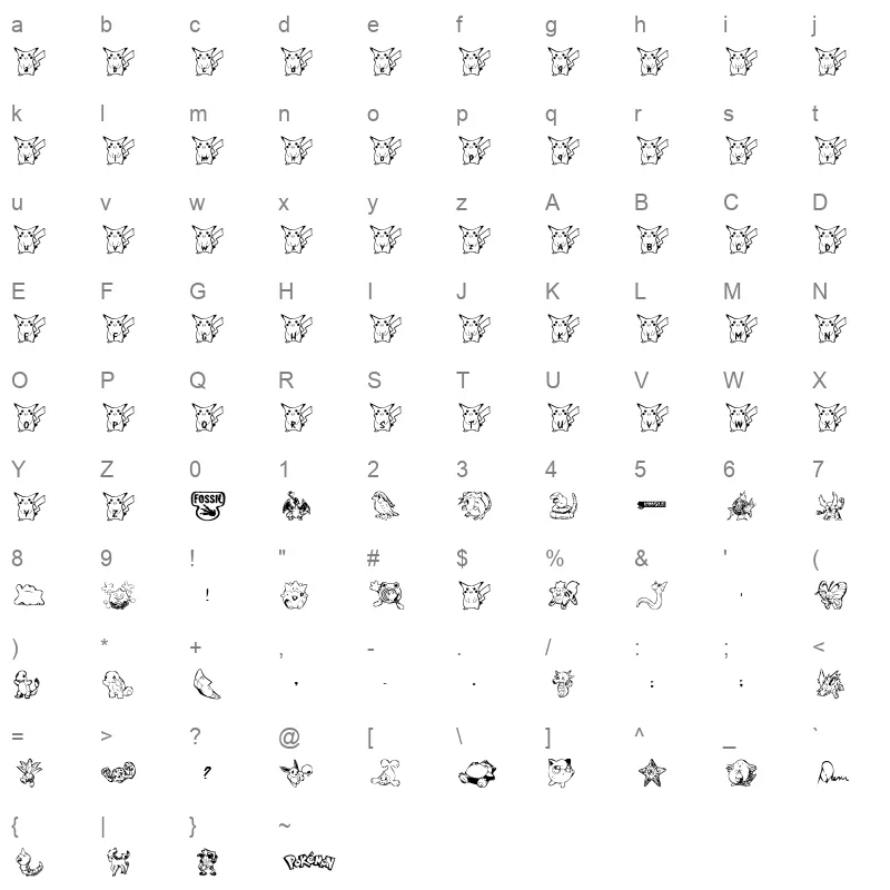 PIKAPIKA Character Map