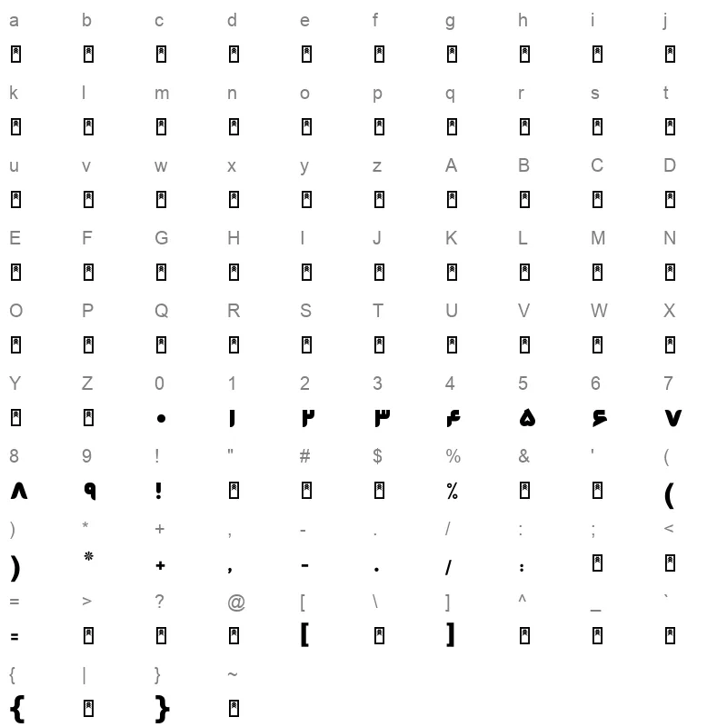 Poolad Bold Character Map