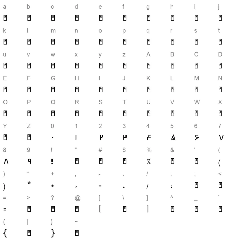 Poolad Light Character Map