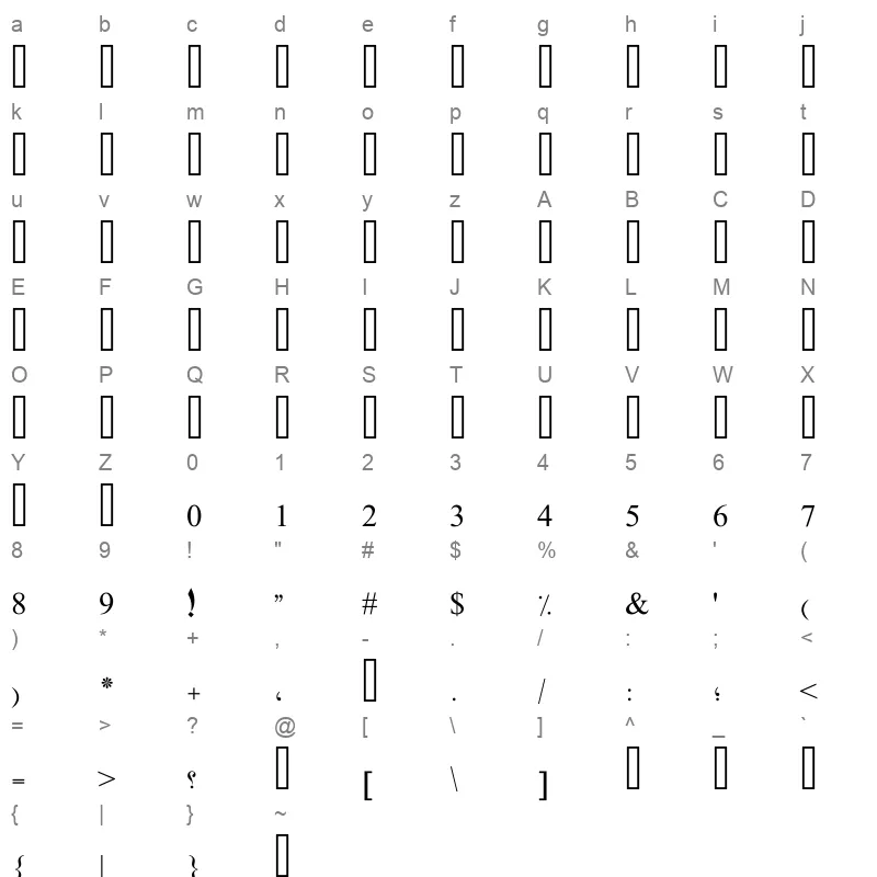 PTBLSSTR Character Map