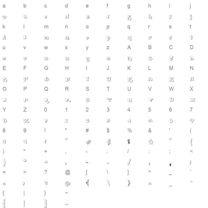 Tachkili Font TTF Shadow Character Map