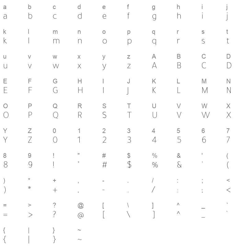 Tajawal ExtraLight Character Map