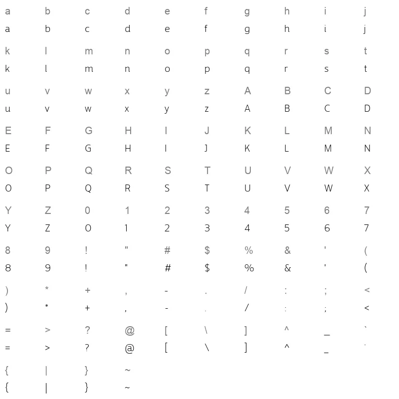 TanseekModernProArabic Light Character Map