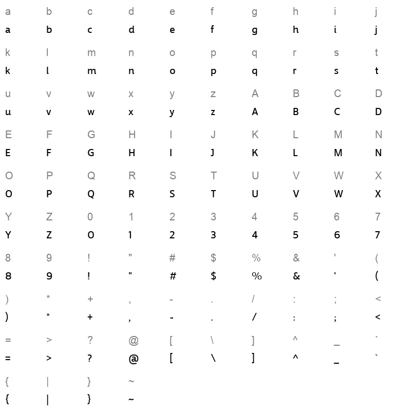 TanseekModernProArabic Medium Character Map