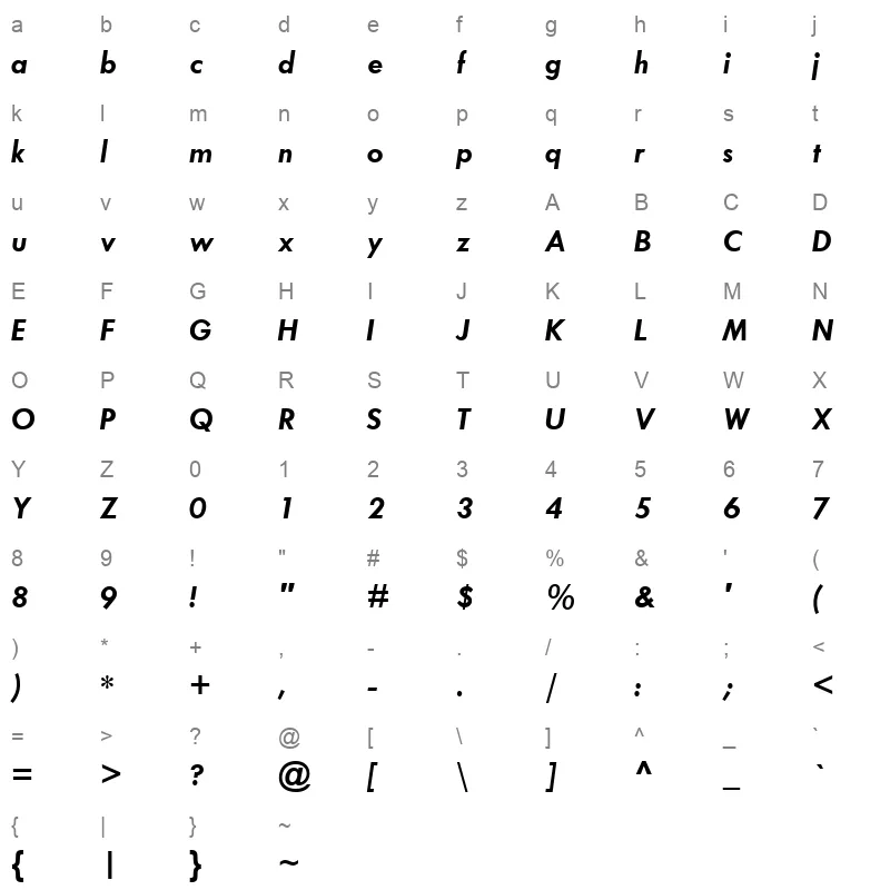 TCBI Character Map