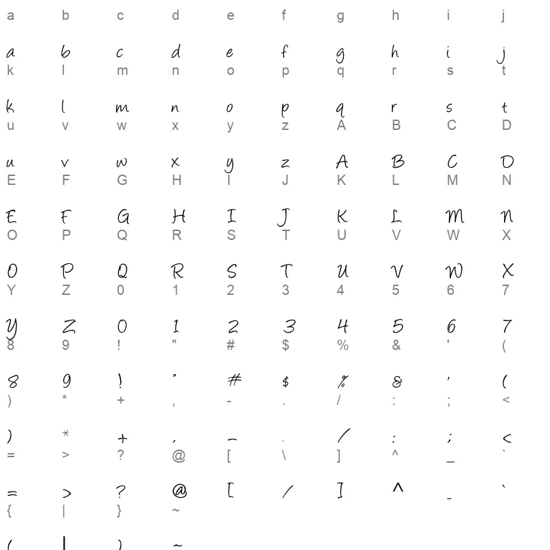 ToyorAljanah Regular Character Map
