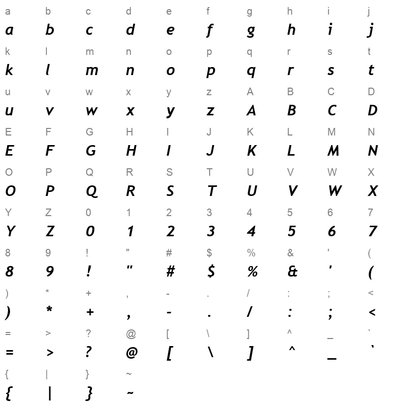 trebucbi Character Map