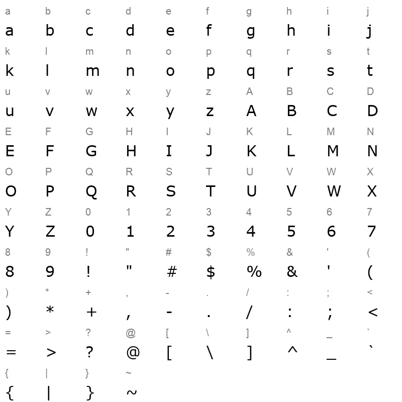 verdana Character Map