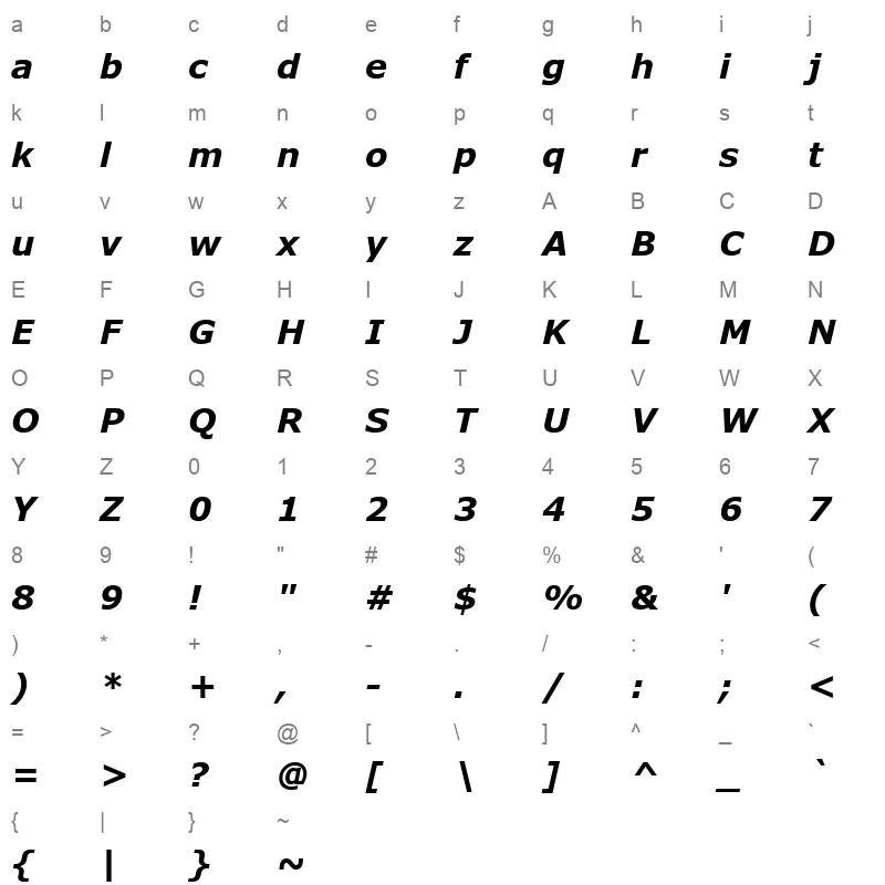 verdanaz Character Map